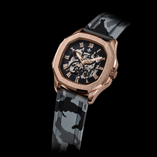 Grey Camo Strap With Rose Gold Buckle