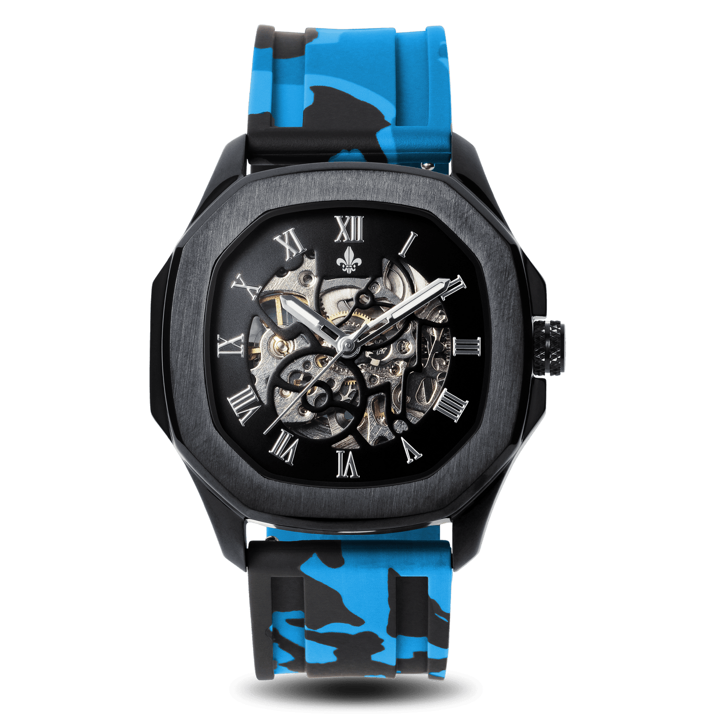 The Avalon Black + Blue Camo Strap