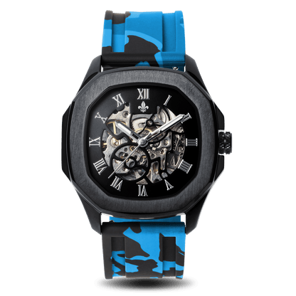 The Avalon Black + Blue Camo Strap