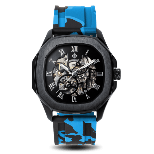 The Avalon Black + Blue Camo Strap