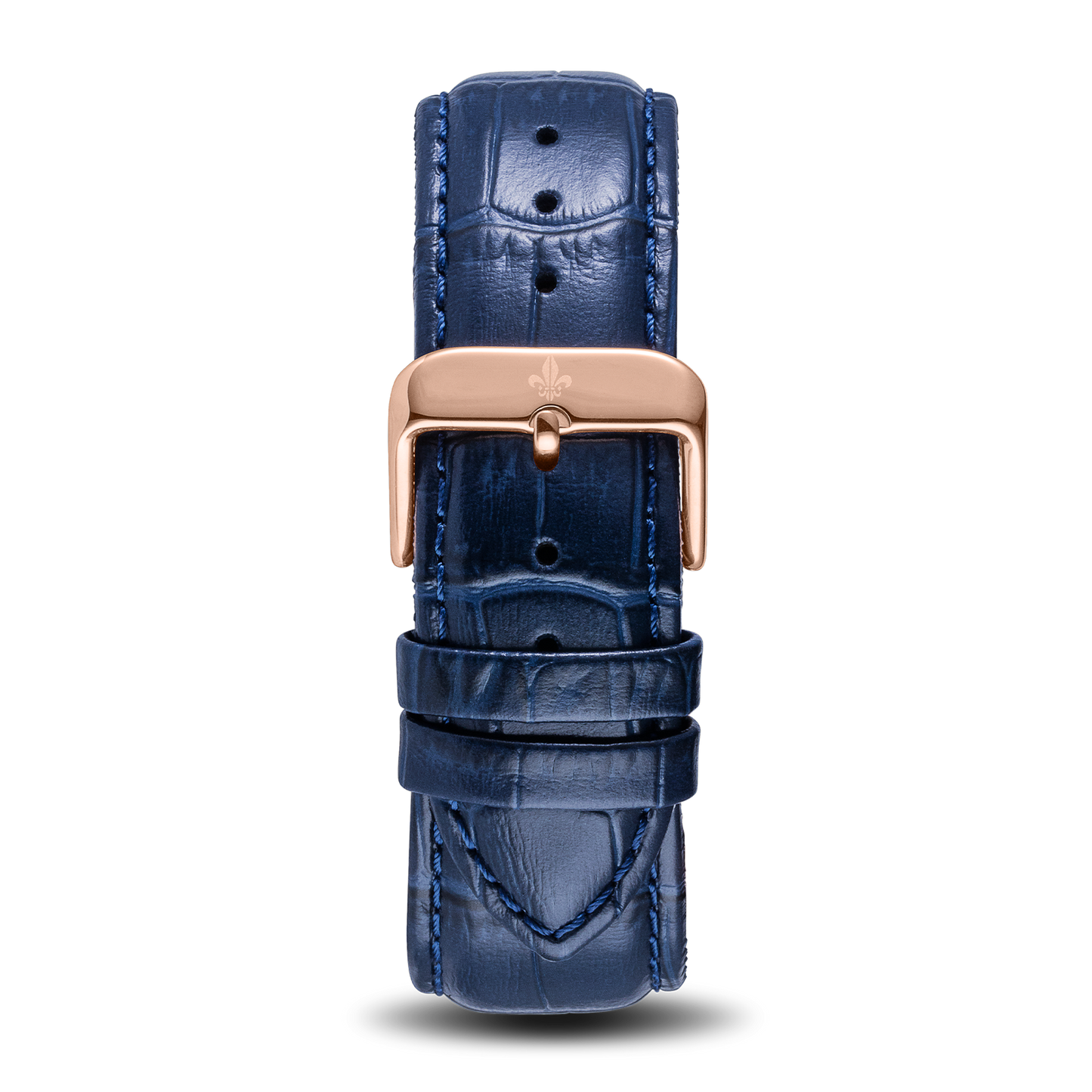 Blue Croc Pattern Leather Strap With Rose Gold Buckle