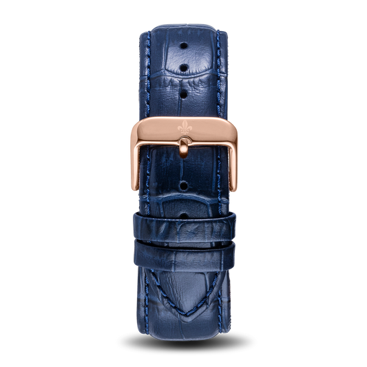 Blue Croc Pattern Leather Strap With Rose Gold Buckle