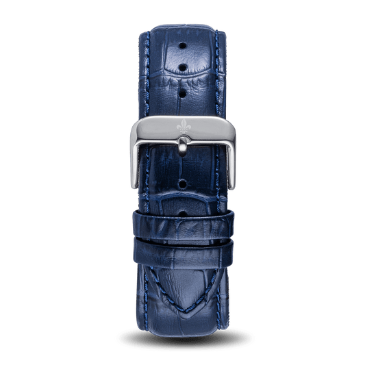 Blue Croc Pattern Leather Strap With Silver Buckle