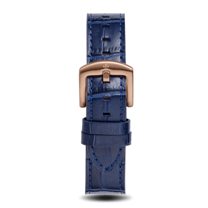 Prague Skeleton Automatic Deluxe - Rose Gold + Blue Leather Strap