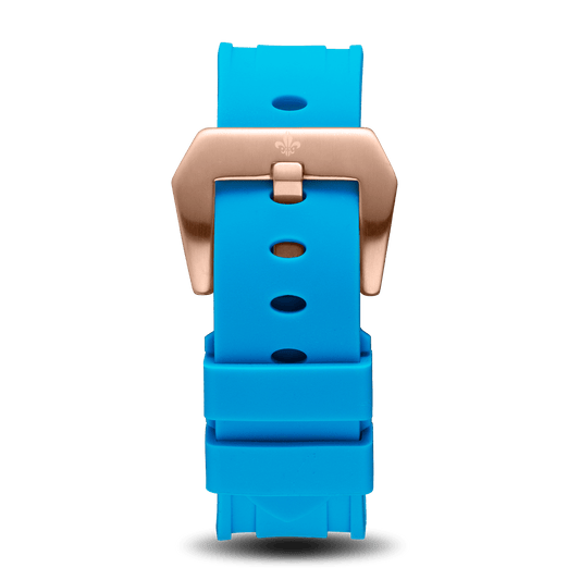 Blue Silicone Strap With Rose Gold Buckle