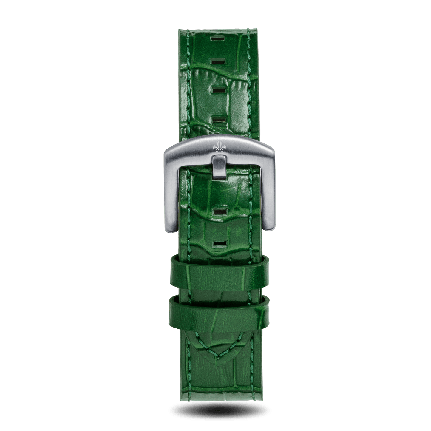 Green Croc Pattern Leather Strap With Silver Buckle - Prague Deluxe