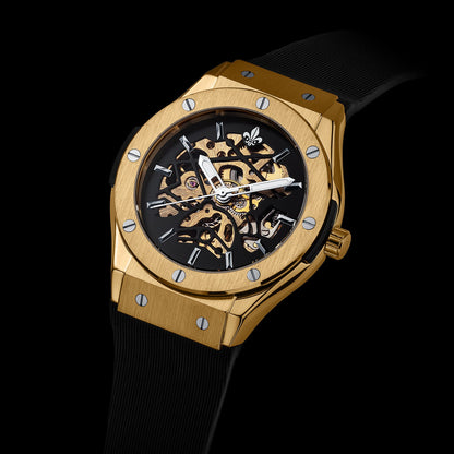 Prague Skeleton Automatic Deluxe - Gold + Gold Link Strap