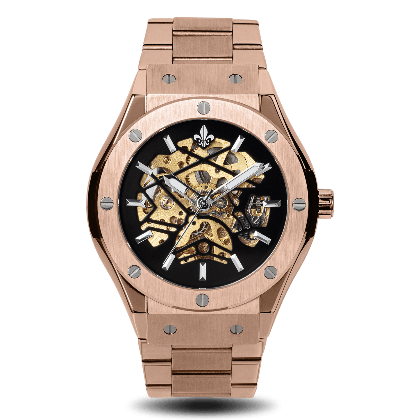 Prague Skeleton Automatic Deluxe - Rose Gold + Rose Gold Link Strap