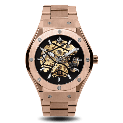 Prague Skeleton Automatic Deluxe - Rose Gold + Rose Gold Link Strap