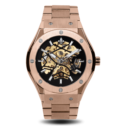 Prague Skeleton Automatic Deluxe - Rose Gold + Rose Gold Link Strap
