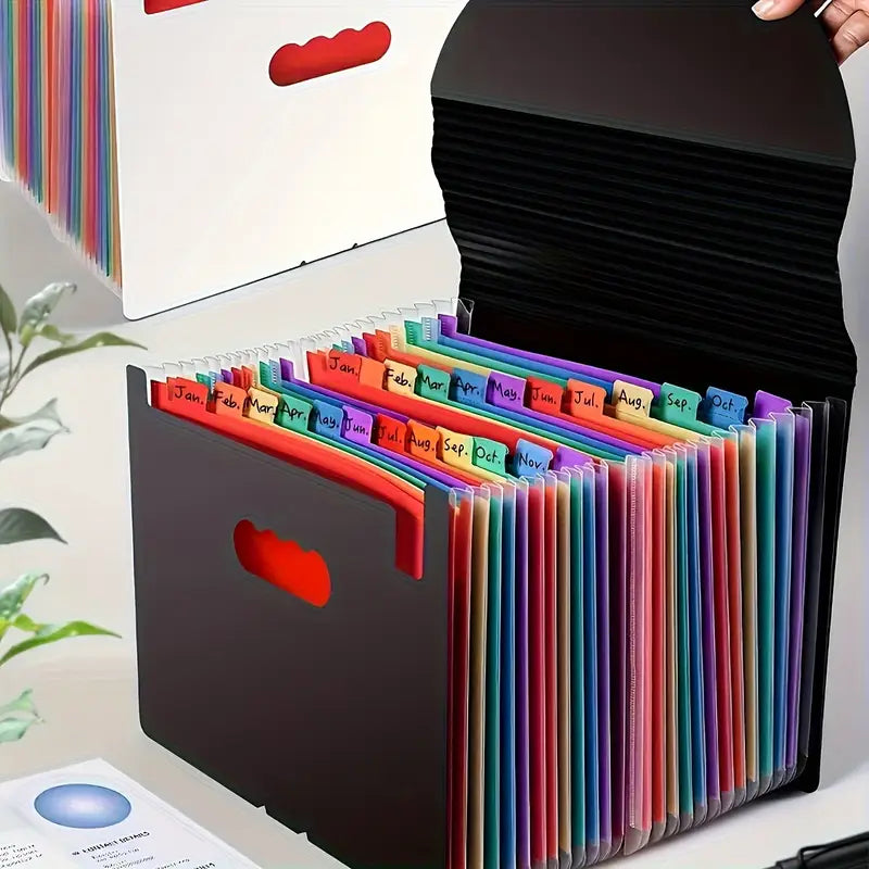 24pcs A4 Flip Folder- Multi-Layer PP Accordion Storage Box with 7 Colorful Tabs, Button Closure,